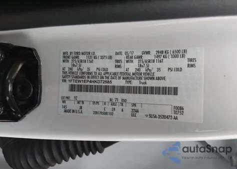 2017 Ford F-150 Xlt z USA, uszkodzony, nr VIN 1FTEW1EP4HKD72585